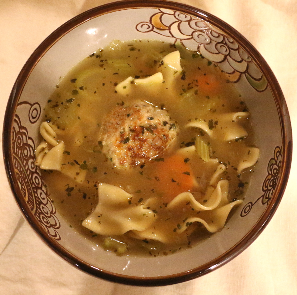Chicken meatball noodle soup